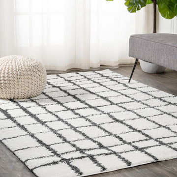 Arenal Geometric Grid Shag Area Rug